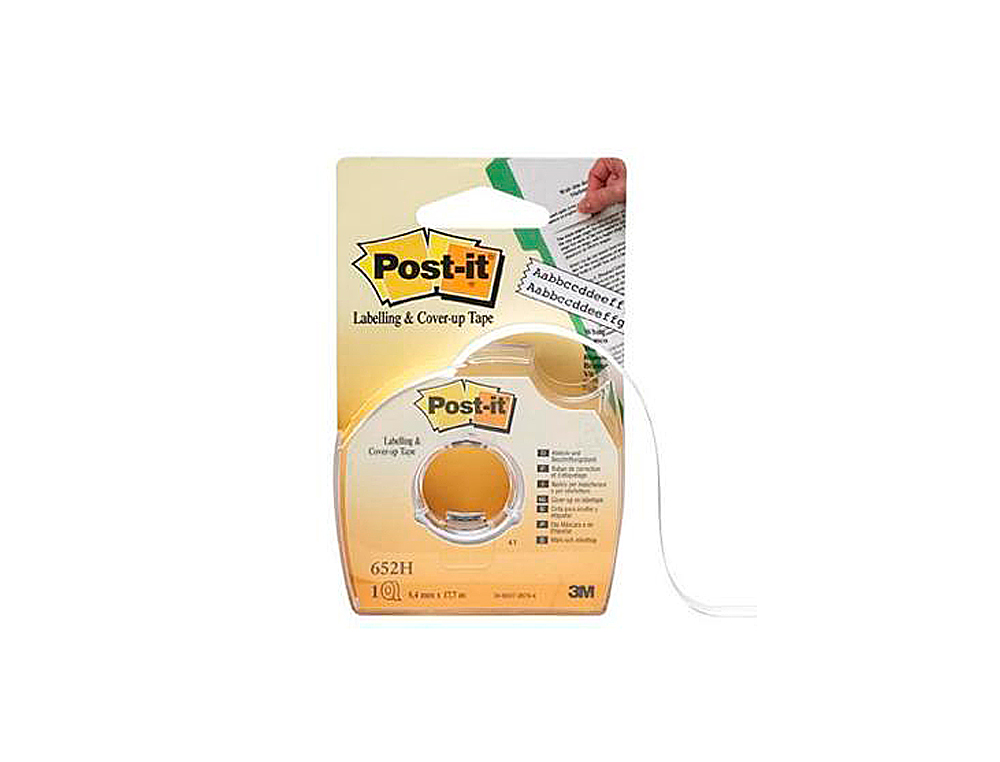 Cinta adhesiva post-it para ocultar y etiquetar 2 lineas 18 mt x 8 mm en portarrollo