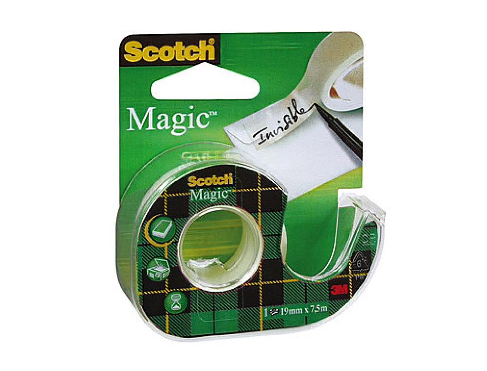 Cinta adhesiva scotch magic invisible 7,5 mt x 19 mm en portarrollo