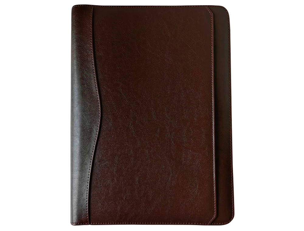 Carpeta portafolios q-connect cremallera 4 anillas 40 mm concalculadora con bolsa para movil color marron 260x355 mm