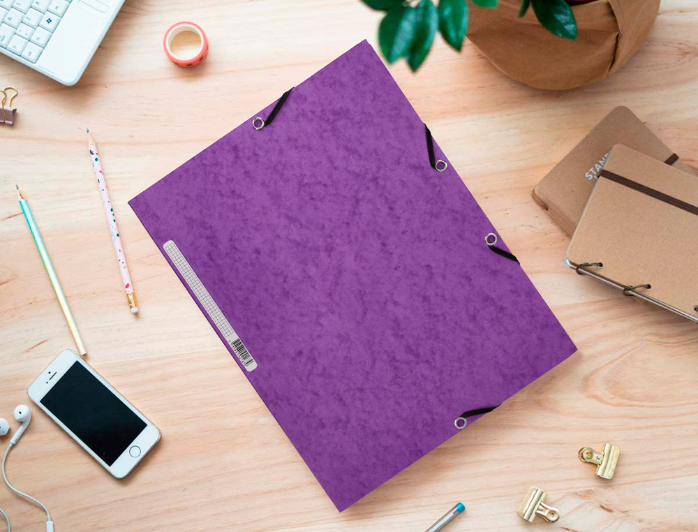 CARPETA Q-CONNECT GOMAS KF02171 CARTON SIMIL-PRESPAN SOLAPAS 320X243 MM VIOLETA
