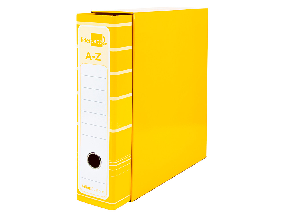 Archivador de palanca liderpapel a4 filing system forrado sin rado lomo 80mm amarillo con caja y compresor metal