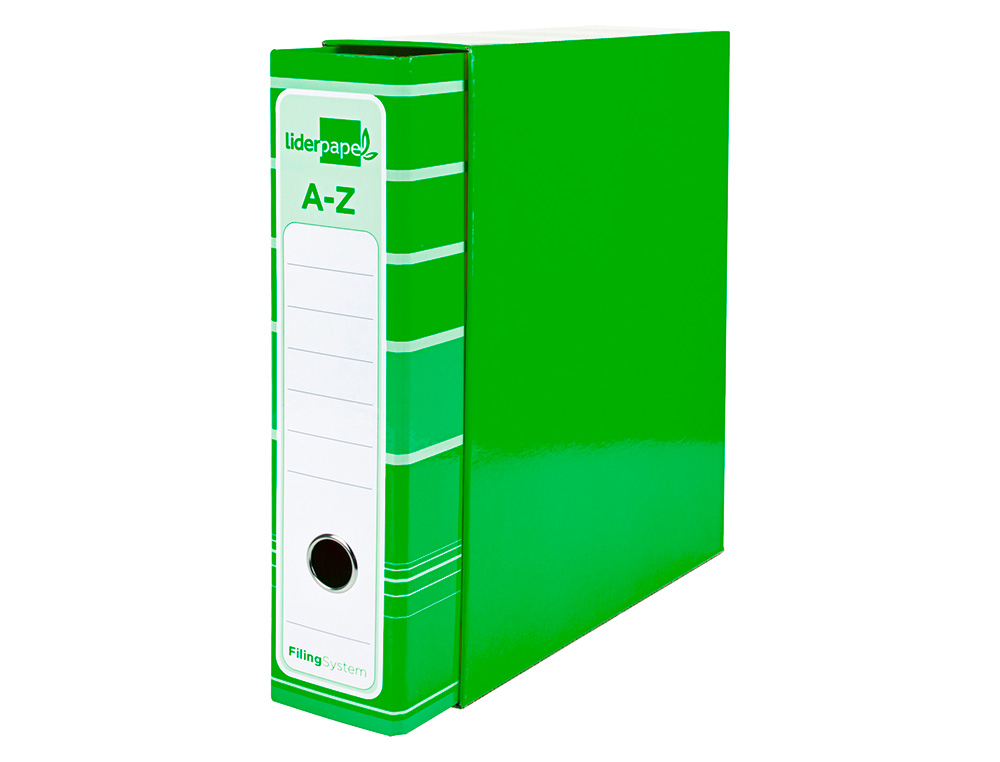 Archivador de palanca liderpapel a4 filing system forrado sin rado lomo 80mm verde con caja y compresor metalico