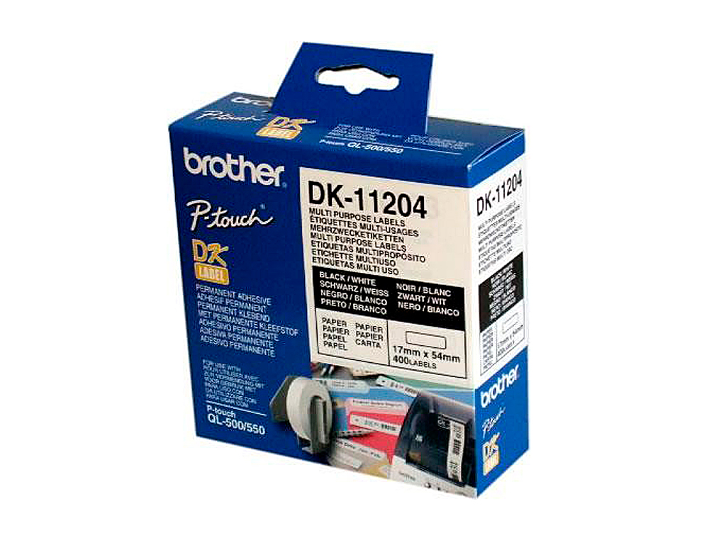 Etiqueta adhesiva brother dk11204 -tamaño 17x54 mm para impresoras de etiquetas ql -400 etiquetas-