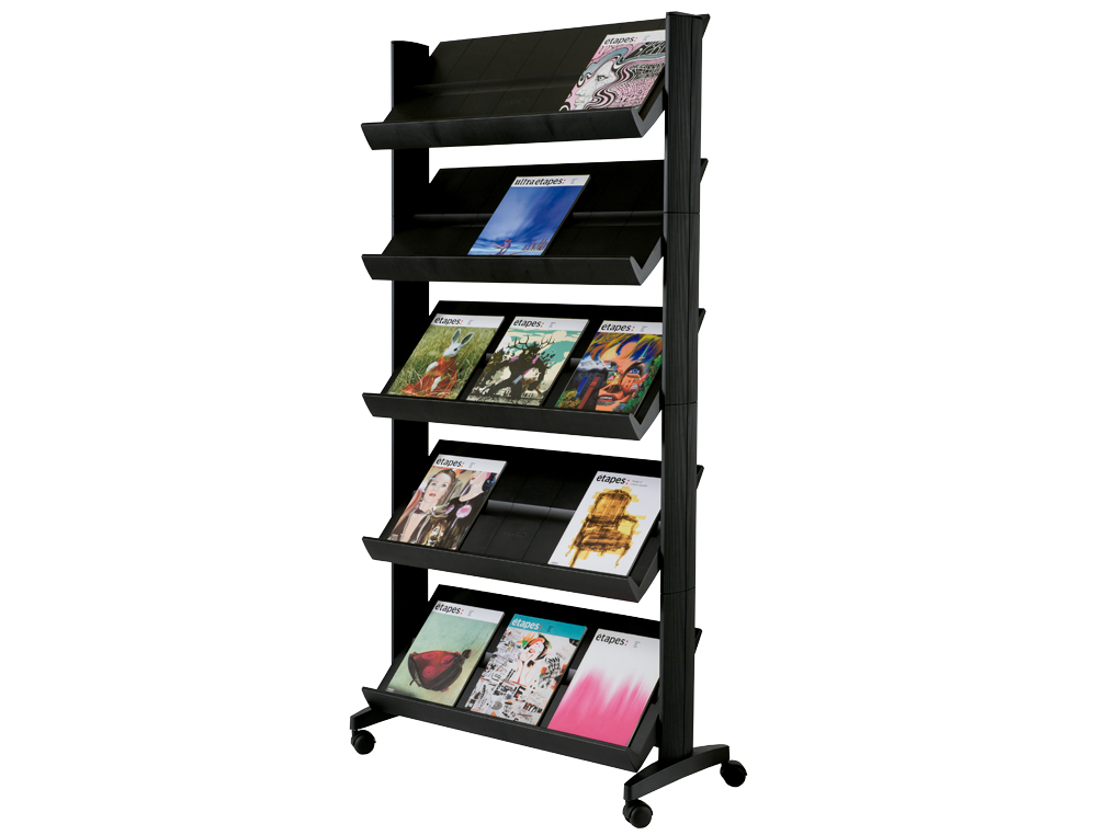 EXPOSITOR PAPERFLOW DE SUELO MOVIL METALICO CON 5 REPISAS COLOR NEGRO 140X1700X395 MM