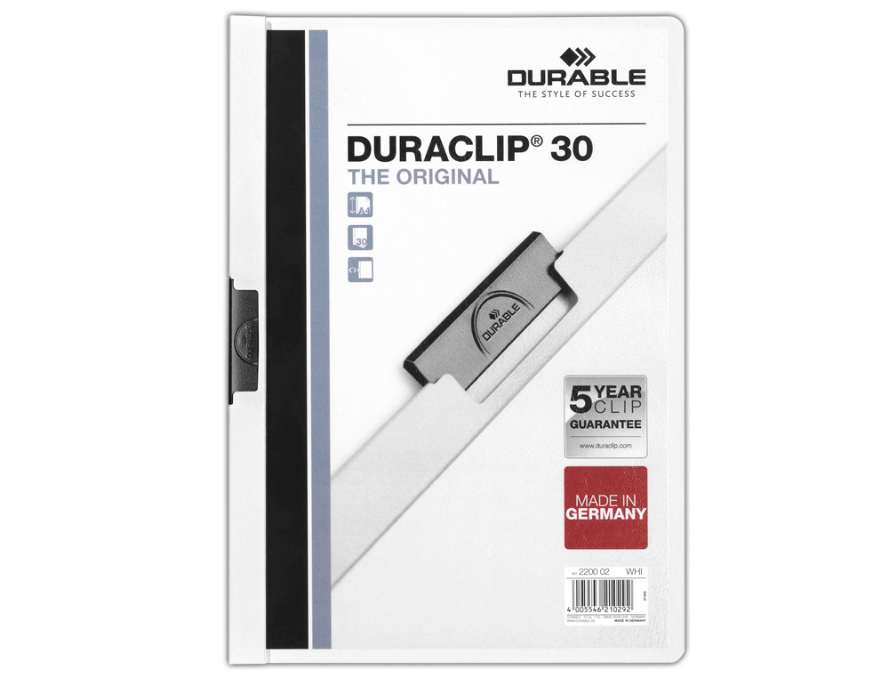 Carpeta duraclip dossier pinza lateral blanco capacidad 30 hojas