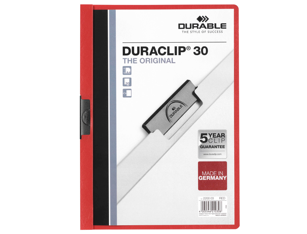 Carpeta duraclip dossier pinza lateral rojo capacidad 30 hojas