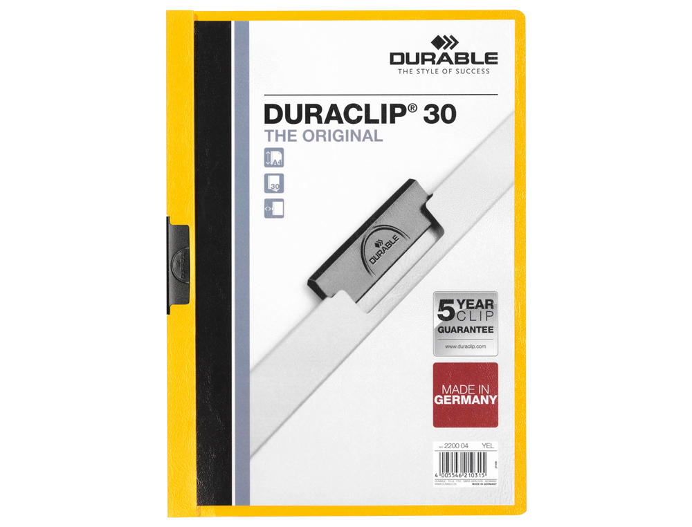 Carpeta duraclip dossier pinza lateral amarillo capacidad 30 hojas