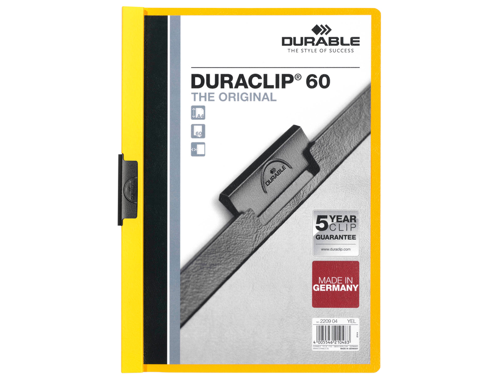 Carpeta duraclip dossier pinza lateral amarillo capacidad 60 hojas