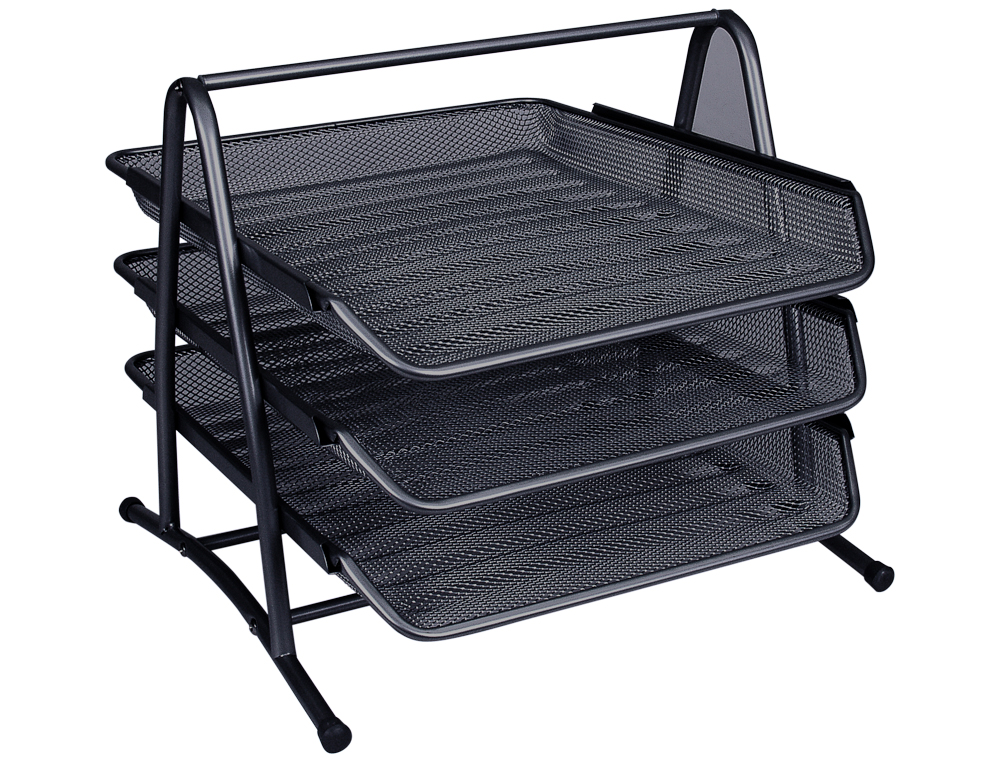 Bandeja sobremesa metalica q-connect kf00823 rejilla negra 3 bandejas movibles 350x278x275 mm