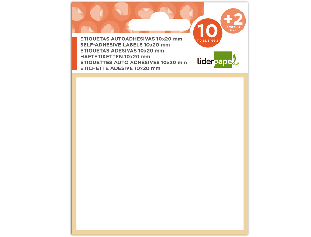 Etiquetas liderpapel sobre de 10 h. + 2 h. obsequio 10x38 mm -21 unidades por hoja