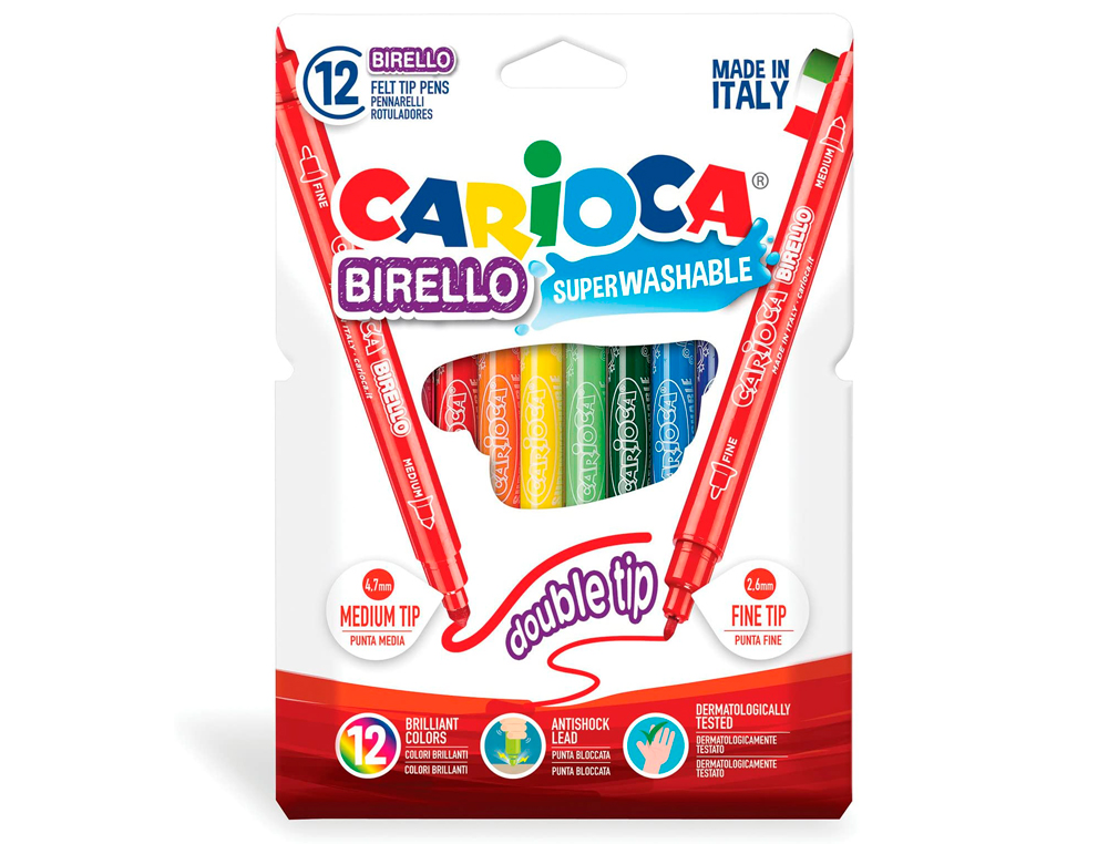 Rotulador carioca birello bipunta caja de 12 colores surtidos