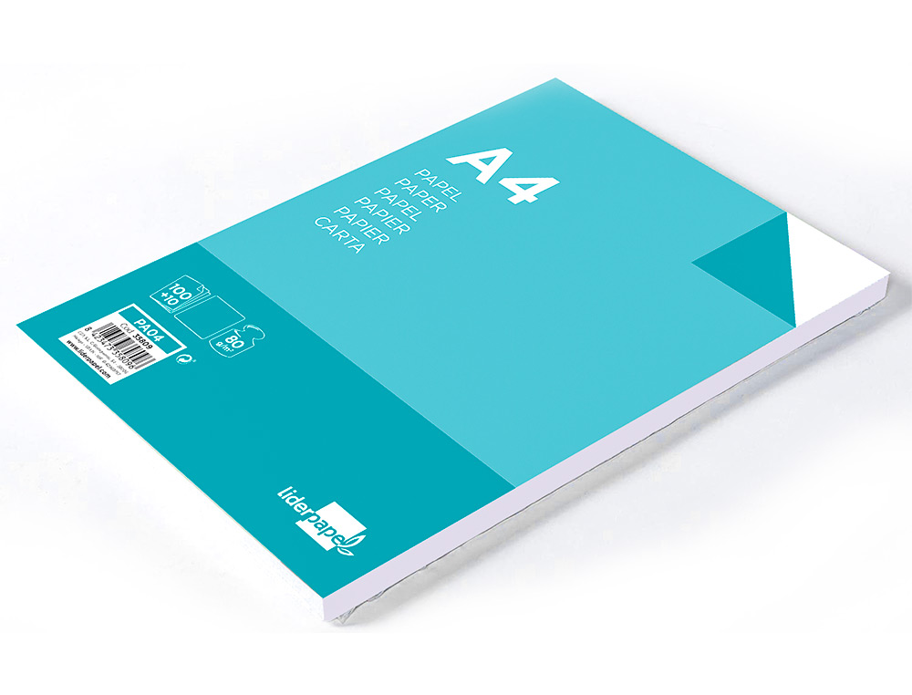 PAPEL LIDERPAPEL A4 8OG/M2 LISO PAQUETE DE 100 HOJAS + 10 HOJAS GRATIS