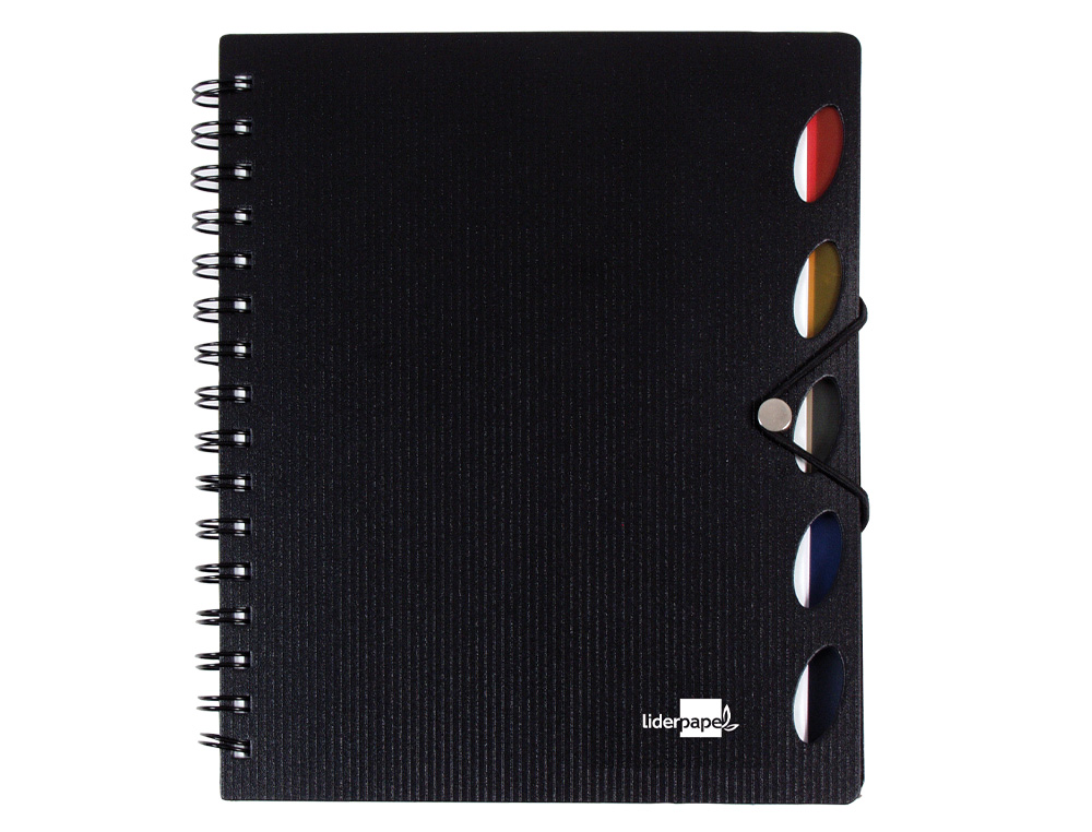 Cuaderno espiral liderpapel a4 micro executive tapa plastico 100h 80 gr cuadro 5mm 5 separadores con gomilla negro