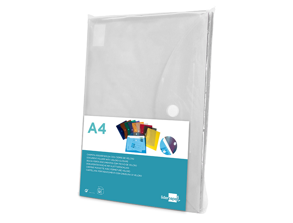 CARPETA LIDERPAPEL DOSSIER A4 CIERRE DE VELCRO TRANSPARENTE