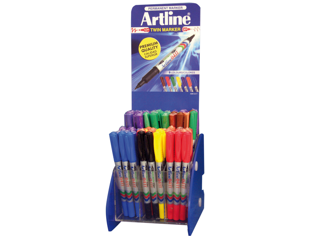 Rotulador artline marcador permanente ek-041t doble punta 0,4 y 1 mm expositor de 72 unidades colores surtidos