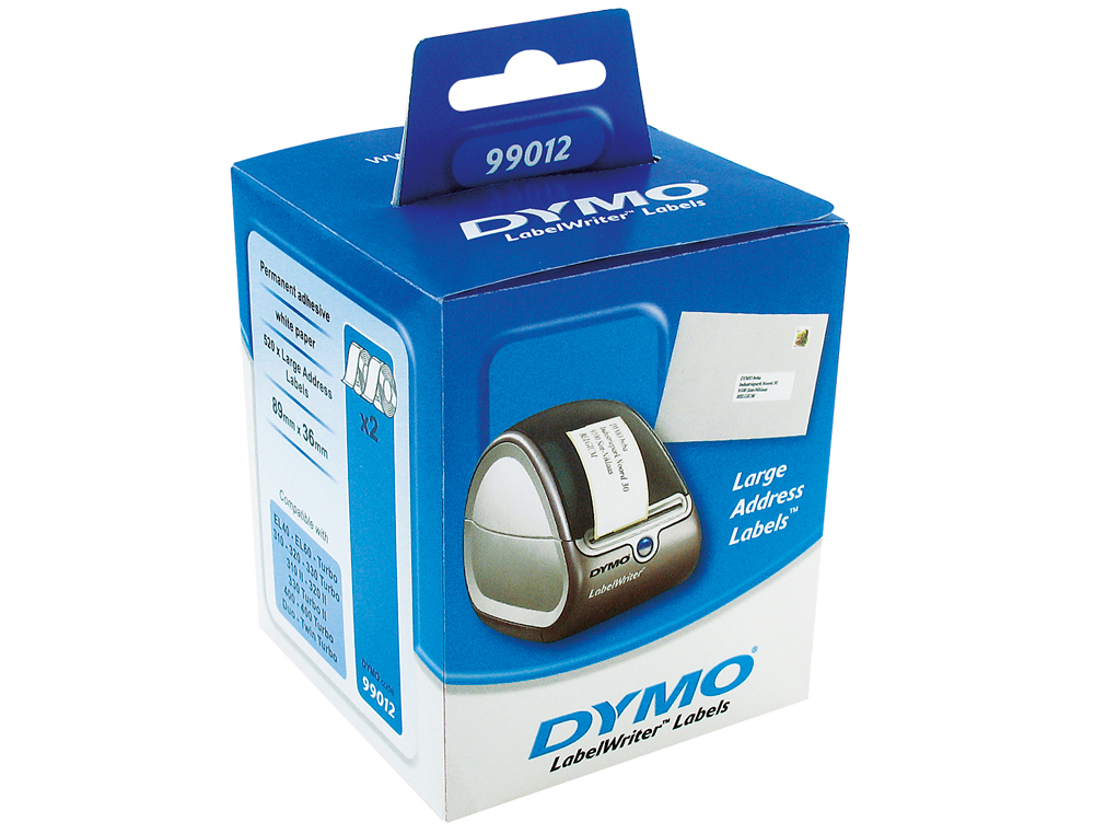 Etiqueta adhesiva dymo 99012 -tamaño 89x36 mm para impresora 400 260 etiquetas uso direcciones papel