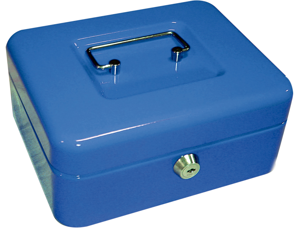 Papereria Consumibles Menorca - Can Migue  CAJA CAUDALES Q-CONNECT 6  152X115X80 MM AZUL CON PORTAMONEDAS