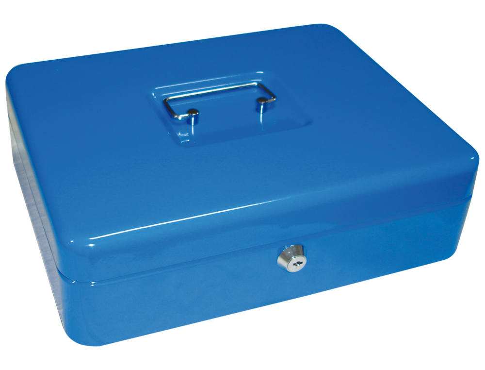 Caja caudales q-connect 12/' 300x240x90 mm azul con portamonedas