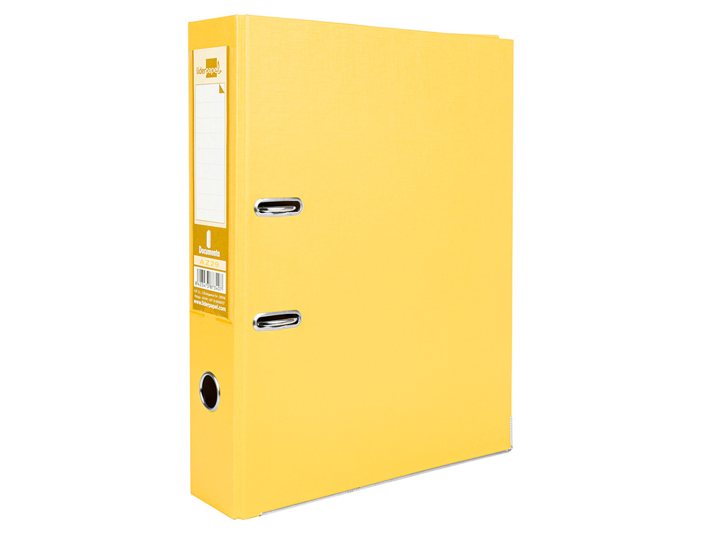 ARCHIVADOR DE PALANCA LIDERPAPEL FOLIO DOCUMENTA FORRADO PVC CON RADO LOMO 75MM AMARILLO COMPRESOR METALICO