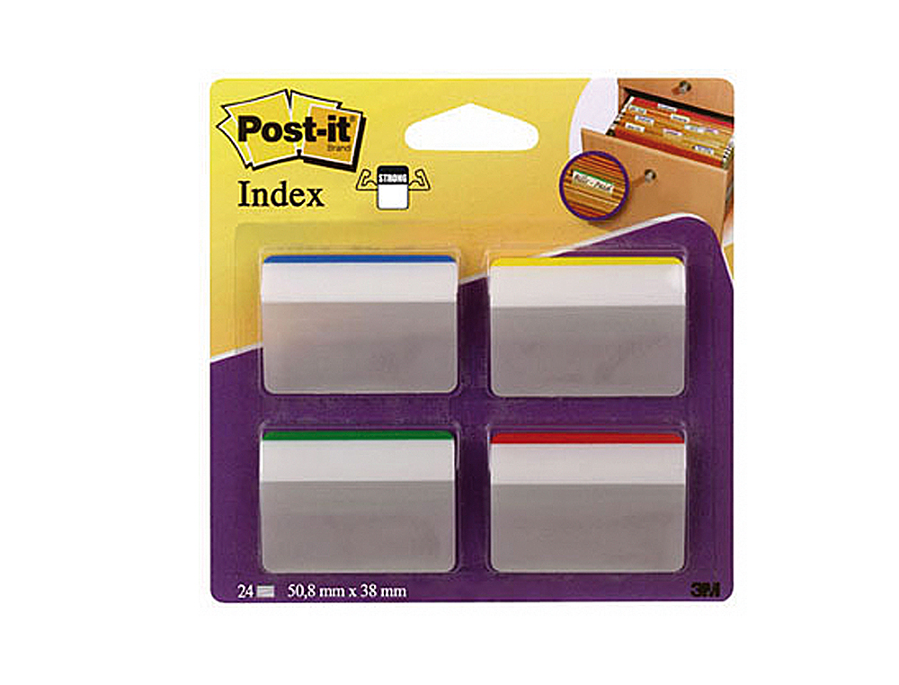 Banderitas separadoras rigidas dispensador 4 colores post-it index 686a-1 grandes 24 banderitas