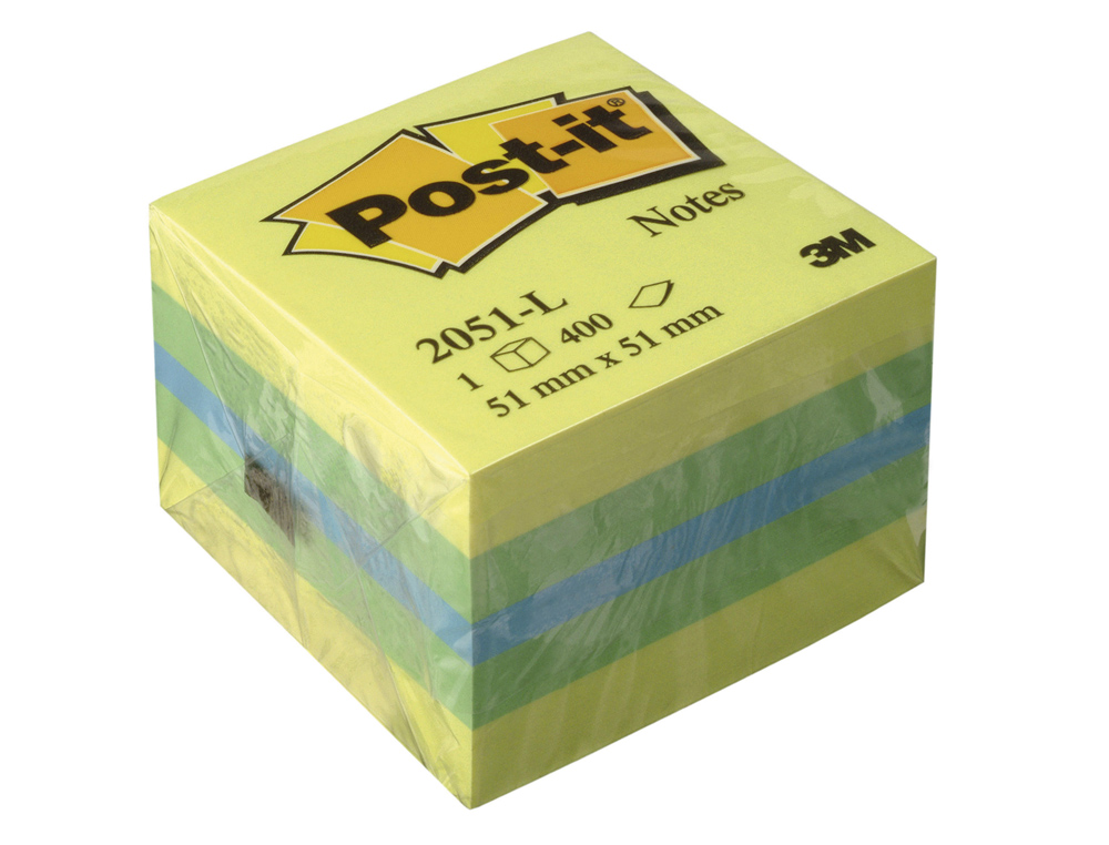 BLOC DE NOTAS ADHESIVAS QUITA Y PON POST-IT 51X51 MM MINICUBO COLOR LIMON 2051-L 400 HOJAS