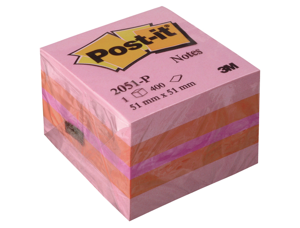 Bloc de notas adhesivas quita y pon post-it 51x51 mm minicubo color rosa 2051-p 400 hojas