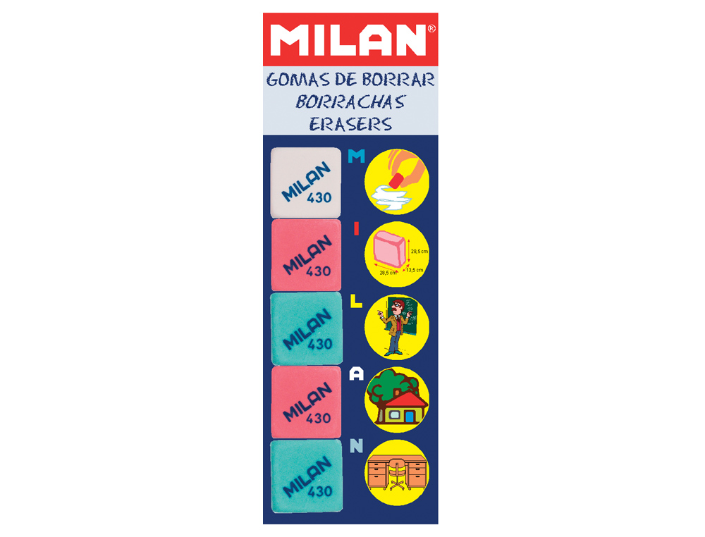 Goma de borrar milan 430-5 blister de 5 unidades