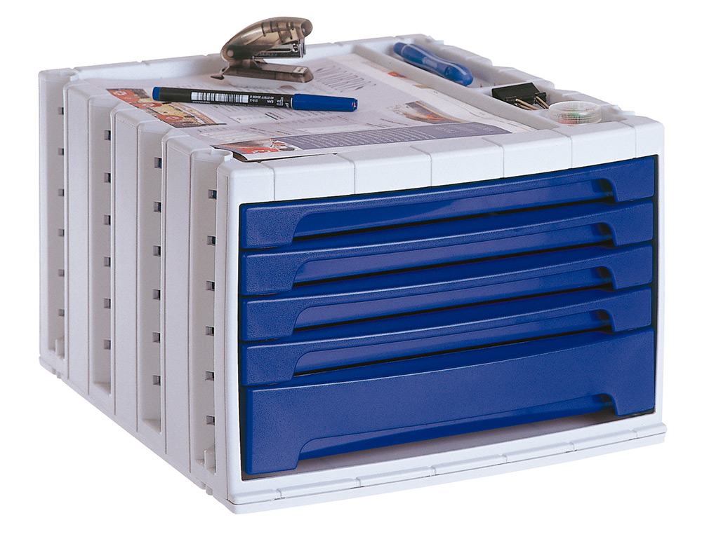 Fichero cajones de sobremesa q-connect 305x370x215 mm bandeja organizadora superior 5 cajones azul opaco