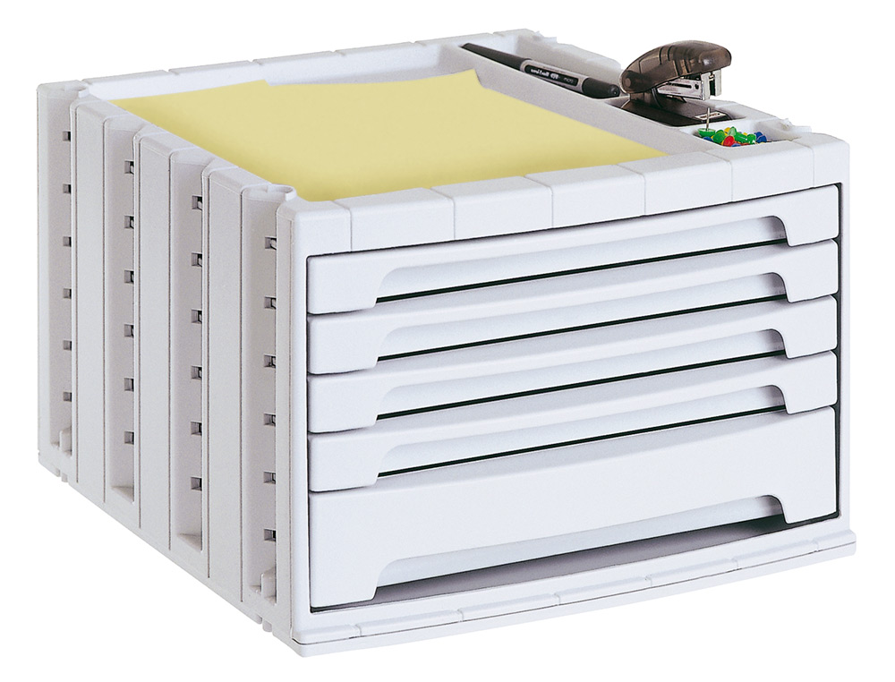 Fichero cajones de sobremesa q-connect 305x370x215 mm bandeja organizadora superior 5 cajones gris opaco