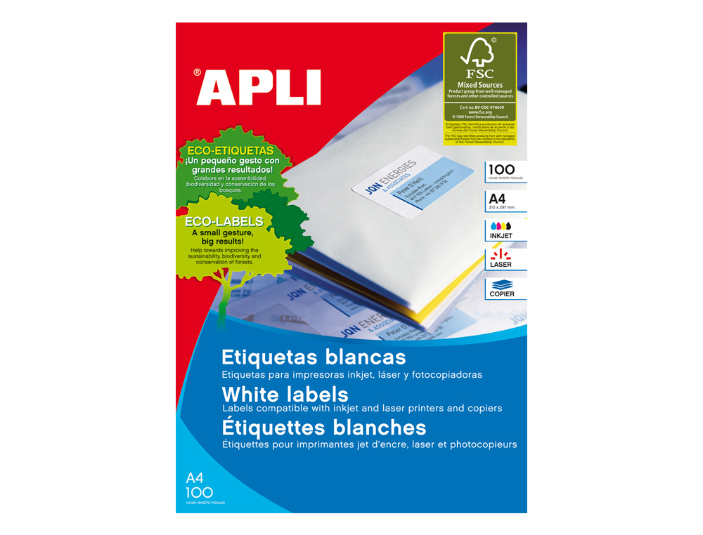 Etiqueta adhesiva apli 1283 tamaño 38x21.2mm para fotocopiadora laser ink-jet caja con 100 hojas din