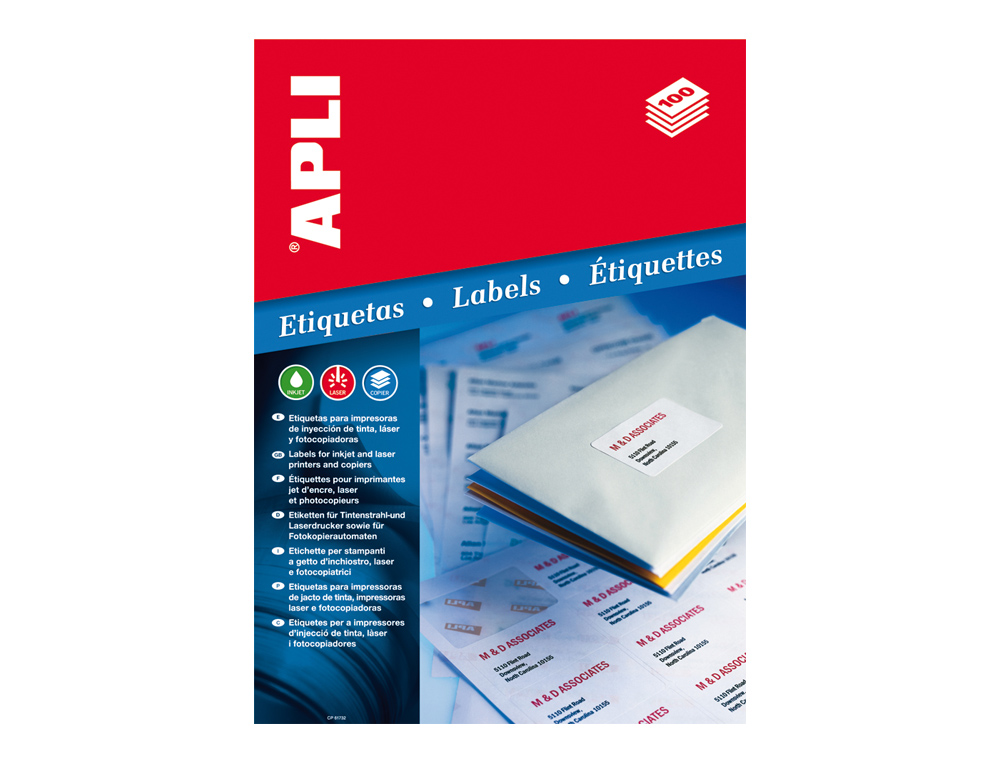 Etiqueta adhesiva apli 1280 tamaño 105x148 mm para fotocopiadora laser ink-jet caja con 100 hojas di