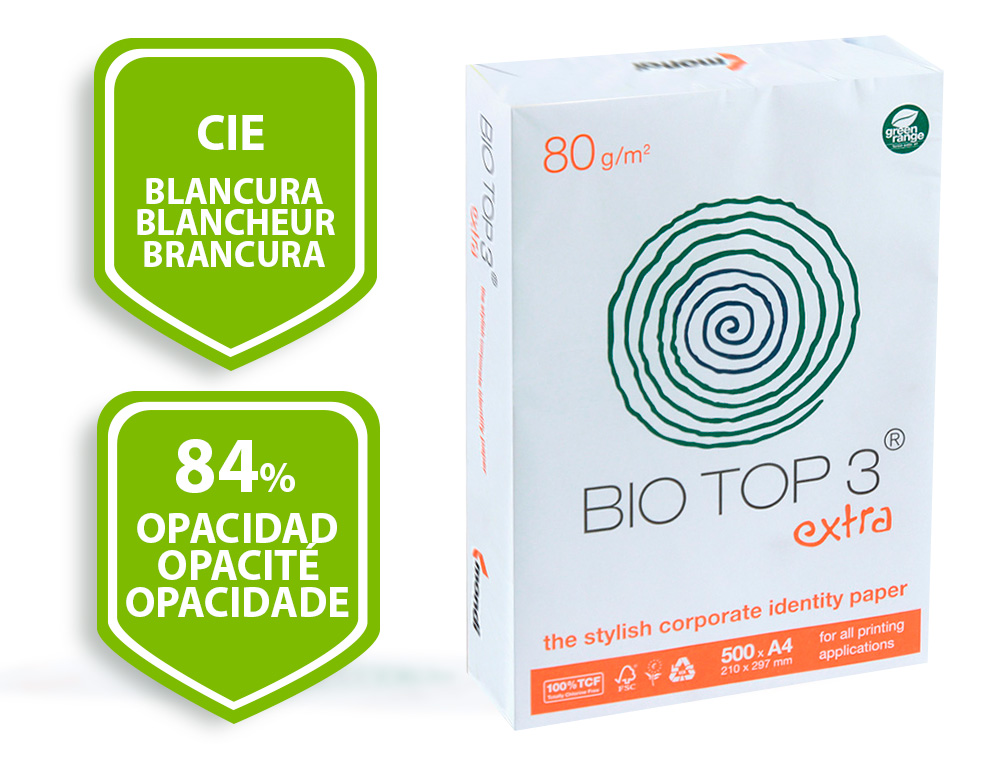 Papel fotocopiadora biotop 80g extra ecologico din a4 paquete de 500 hojas