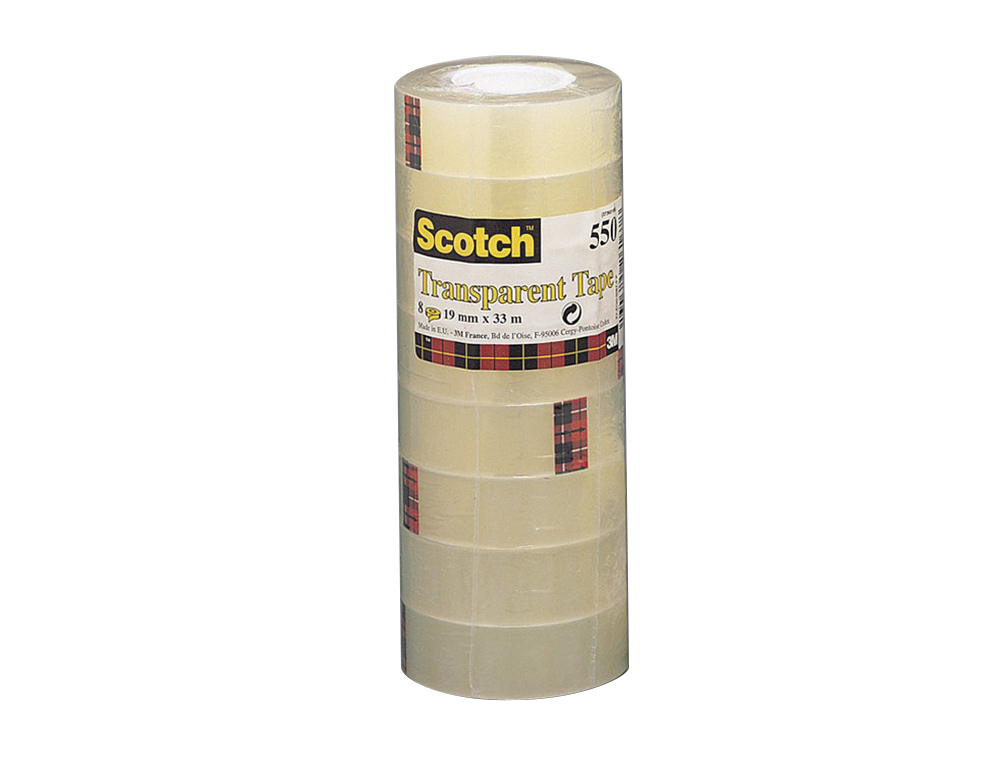 Cinta adhesiva scotch acordeon 550 33 mt x 19 mm pack de 8 unidades