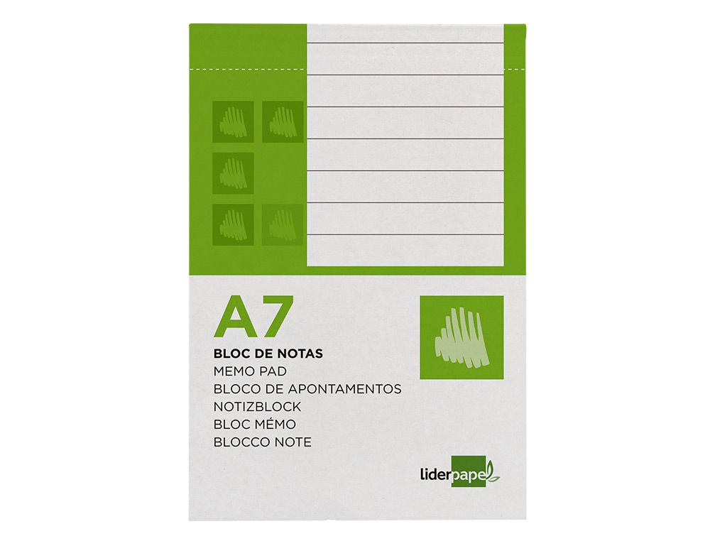 Bloc notas liderpapel horizontal a7 80 hojas 60g/m2 perforado