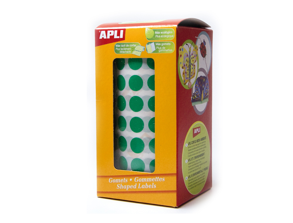 Gomets autoadhesivos circulares 20mm verde rollo de 1770 unidades