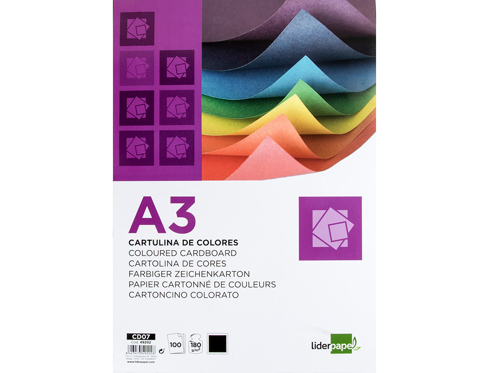 Cartulina liderpapel a3 180g/m2 negro paquete de 100 hojas