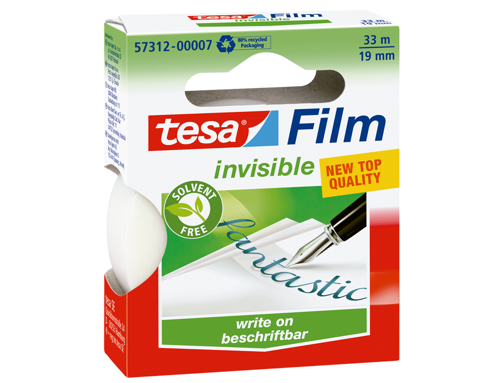 Cinta adhesiva tesa film invisible ecologica 33 mt x 19 mm