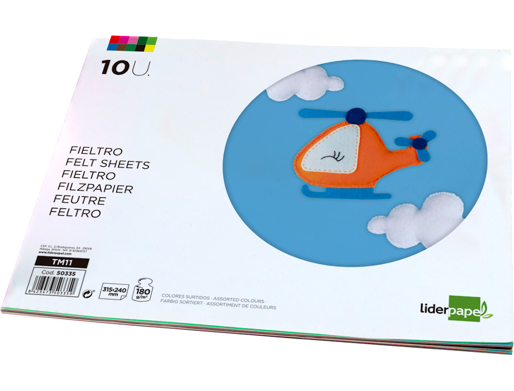 BLOCO TRABALHOS MANUAIS LIDERPAPEL FELTRO 210X297MM 10 F 180 GR CORES SORTIDAS