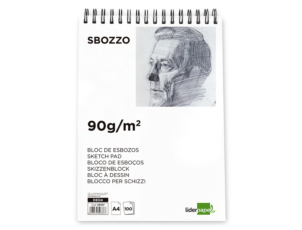 Bloc dibujo liderpapel esbozos espiral din a4 210x297mm 100 hojas 90g/m2 sin recuadro