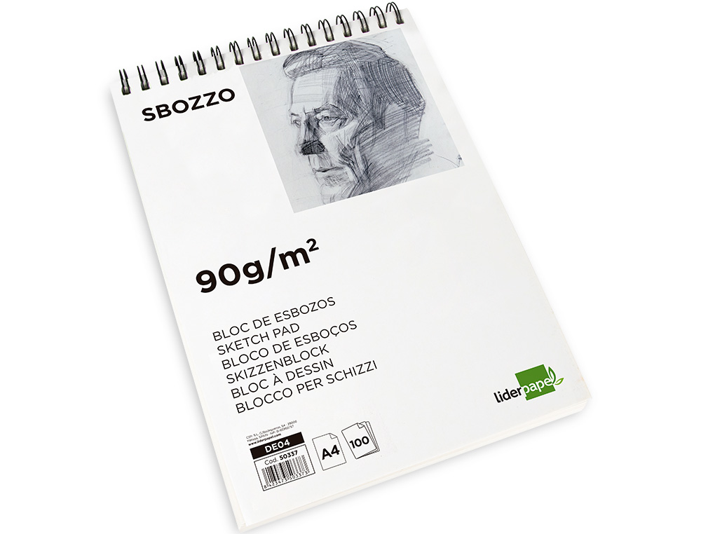 BLOC DIBUJO LIDERPAPEL ESBOZOS ESPIRAL DIN A4 210X297MM 100 HOJAS 90GR/M2 SIN RECUADRO