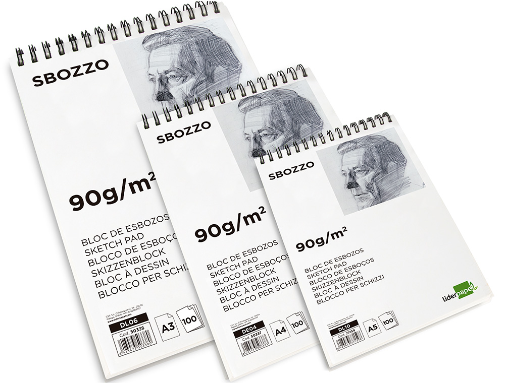 BLOC DIBUJO LIDERPAPEL ESBOZOS ESPIRAL DIN A4 210X297MM 100 HOJAS 90GR/M2 SIN RECUADRO