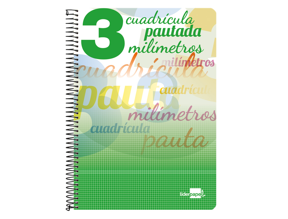 Cuaderno espiral liderpapel folio pautaguia tapa blanda 80h 75 gr cuadro pautado 3mm con margen colores surtidos