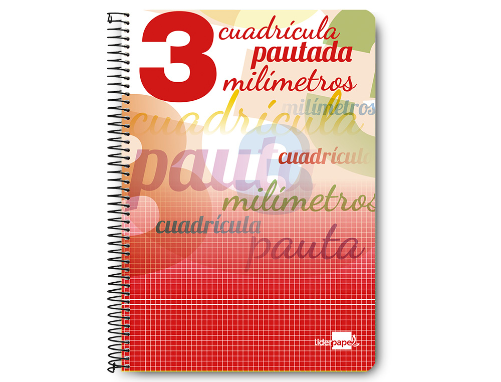 CUADERNO ESPIRAL LIDERPAPEL FOLIO PAUTAGUIA TAPA BLANDA 80H 75 GR CUADRO PAUTADO 3MM CON MARGEN COLORES SURTIDOS