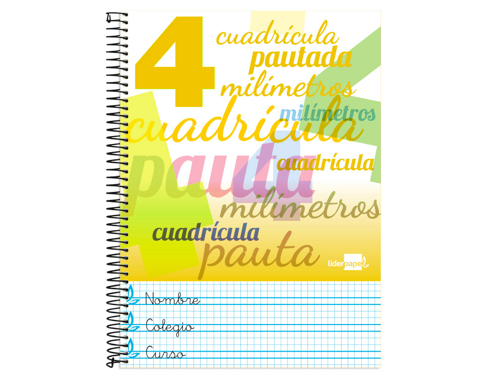 CUADERNO ESPIRAL LIDERPAPEL FOLIO PAUTAGUIA TAPA BLANDA 80H 75 GR CUADRO PAUTADO 4MM COLORES SURTIDOS