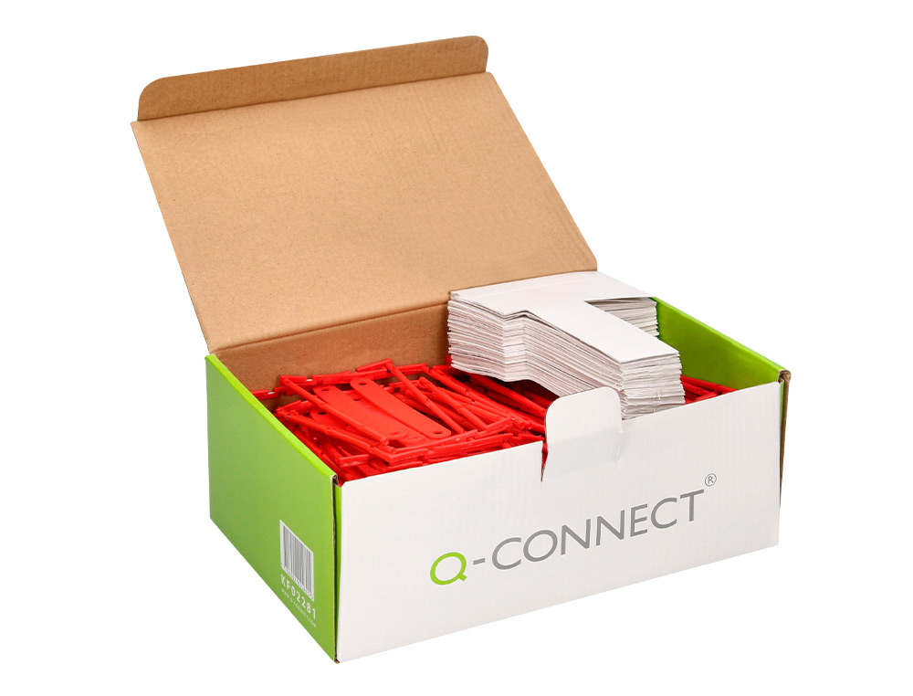 Encuadernador fastener q-connect plastico d-clips color rojo caja de 100 unidades