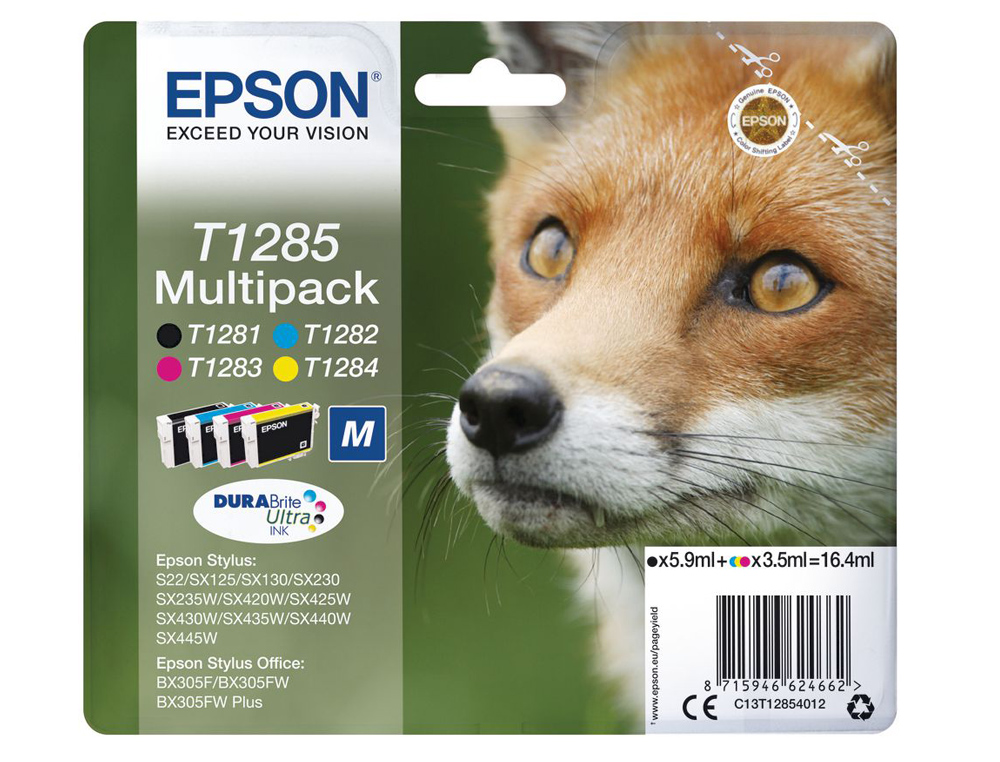 Ink-jet epson s22 sx125/130/420w/425w office bx305 t1285 multipack 4 colores