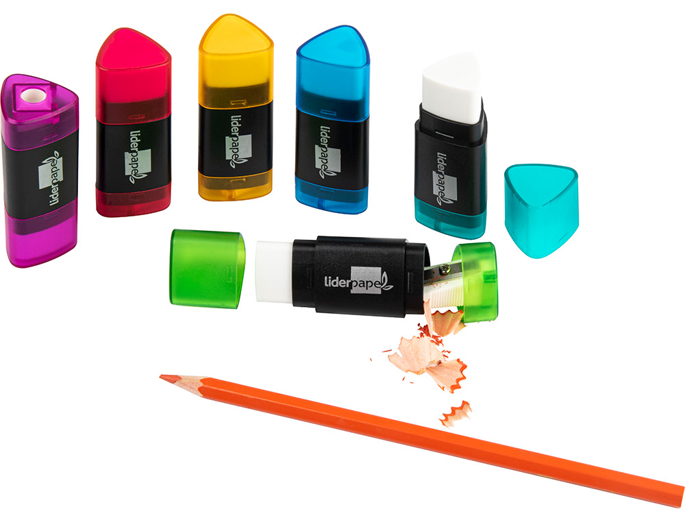 GOMA DE BORRAR LIDERPAPEL TRIANGULAR CON SACAPUNTAS