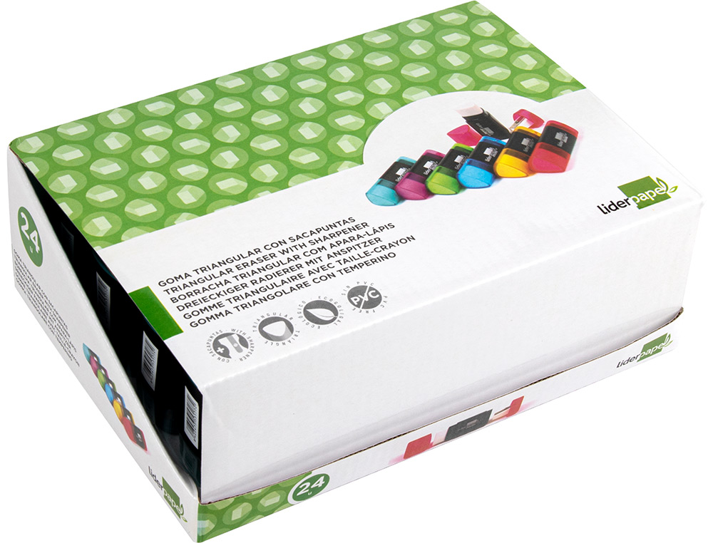 GOMA DE BORRAR LIDERPAPEL TRIANGULAR CON SACAPUNTAS