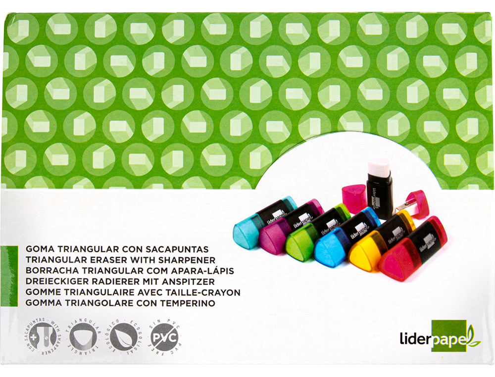 GOMA DE BORRAR LIDERPAPEL TRIANGULAR CON SACAPUNTAS