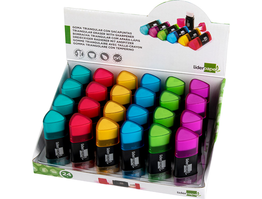 GOMA DE BORRAR LIDERPAPEL TRIANGULAR CON SACAPUNTAS